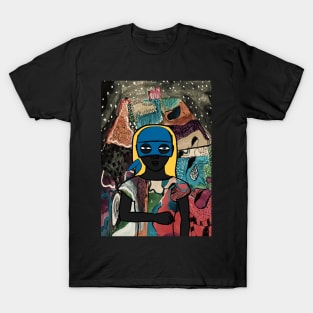 0x NFT: Unveiling the FemaleMask Art with Basic Blue Eyes, Gray Skin, and Enigmatic Mystery Night Background T-Shirt